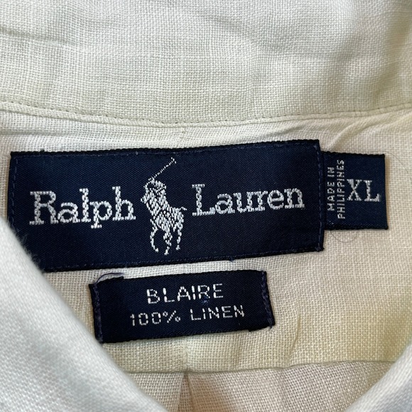 Ralph Lauren Blaire Linen Button Down Shirt‎ Mens XL Ivory Beige Casual - Picture 4 of 9